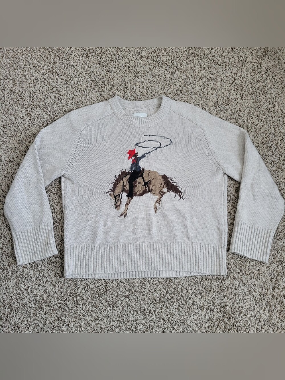 Abercrombie & Fitch Madeline Sweater Horse Rodeo Western Cowgirl Beige Small